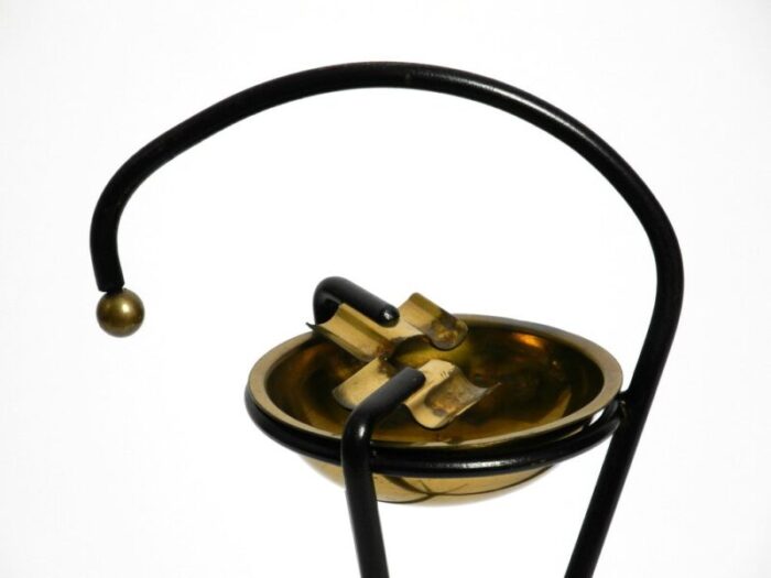 mid century tripod iron stand ashtray with brass bowl 19