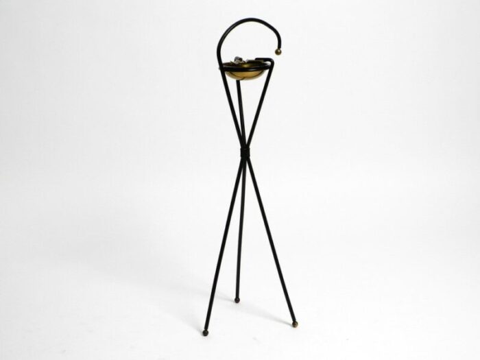 mid century tripod iron stand ashtray with brass bowl 2