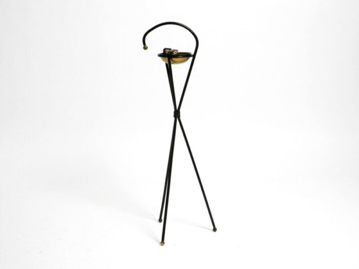 mid century tripod iron stand ashtray with brass bowl 4