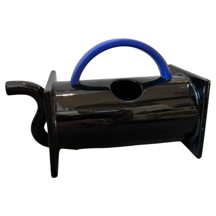 milano black and blue ceramic teapot by marco zanini for bitossi 1980s 1