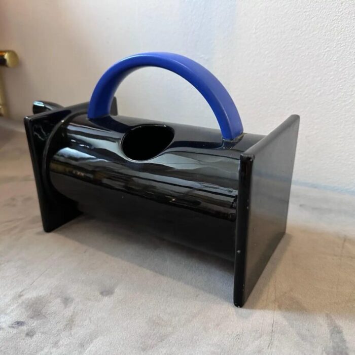 milano black and blue ceramic teapot by marco zanini for bitossi 1980s 2