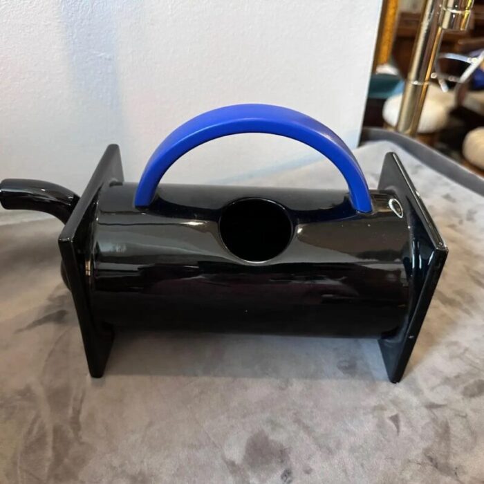 milano black and blue ceramic teapot by marco zanini for bitossi 1980s 3