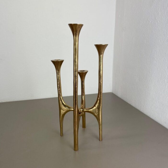 modernist sculptural brutalist bronze candleholder france 1970s 2