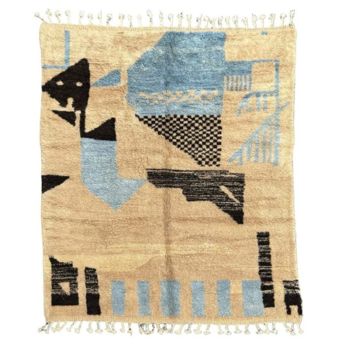 moroccan abstract beige wool rug 0606