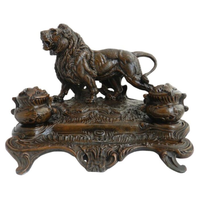 napoleon french lion inkwell desk inkstand 1890s 1