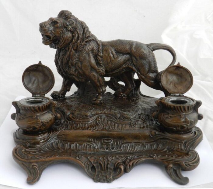 napoleon french lion inkwell desk inkstand 1890s 4