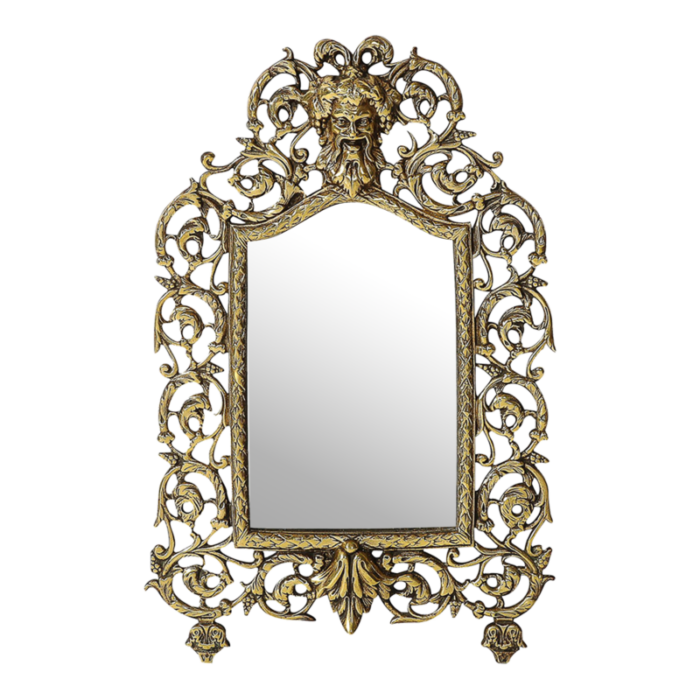 neoclassical ornate brass framed mirror w bacchus motif 2106