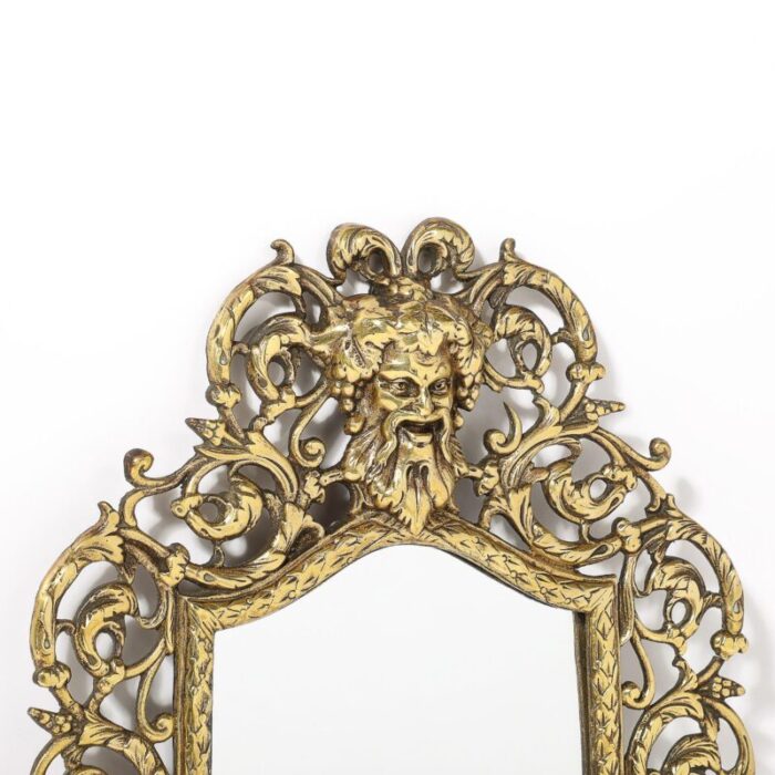 neoclassical ornate brass framed mirror w bacchus motif 2667