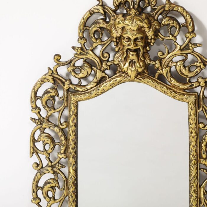 neoclassical ornate brass framed mirror w bacchus motif 4150