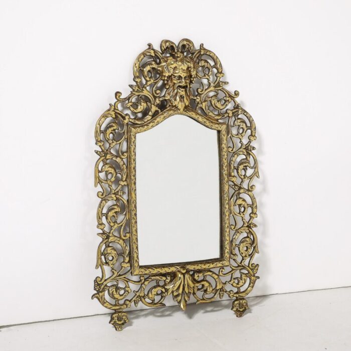 neoclassical ornate brass framed mirror w bacchus motif 5579