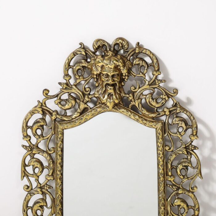 neoclassical ornate brass framed mirror w bacchus motif 6768