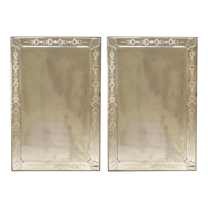 ongaro e fuga italian venetian murano etched floral design wall mirrors a pair 3844