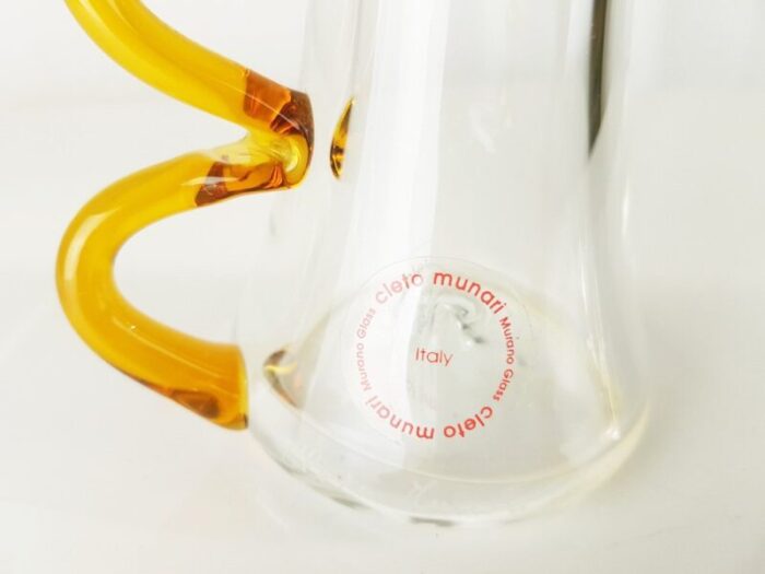 orange clear murano glass bottle with silver cork from cleto munari 1990s 4