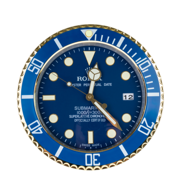 oyster perpetual blue and gold submariner wall clock from rolex 2010s 2300