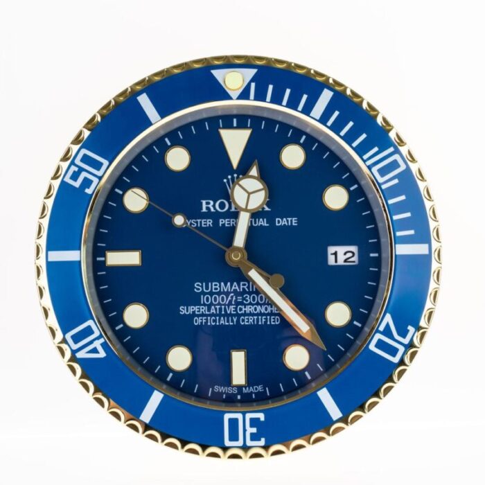 oyster perpetual blue and gold submariner wall clock from rolex 2010s 8539