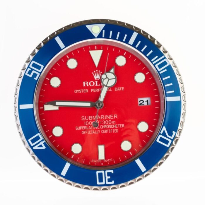 oyster perpetual blue and red submariner wall clock from rolex 2010s 9158