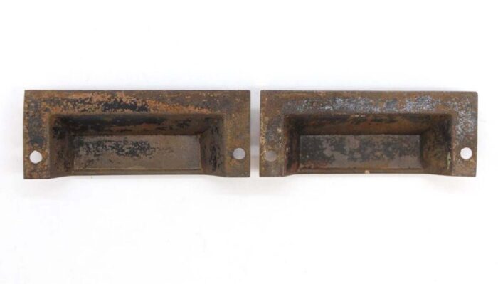 pair of antique 3625 in aesthetic cast iron bin pulls 4699