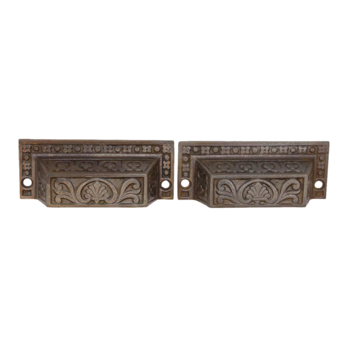 pair of antique 3625 in aesthetic cast iron bin pulls 5188