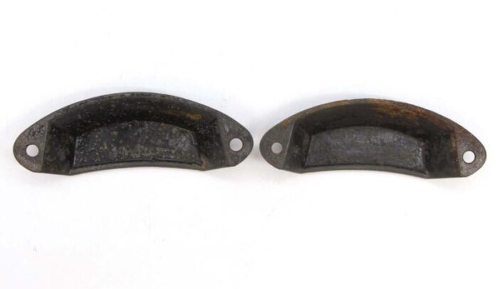 pair of antique 4 in aesthetic cast iron bin pulls 0967