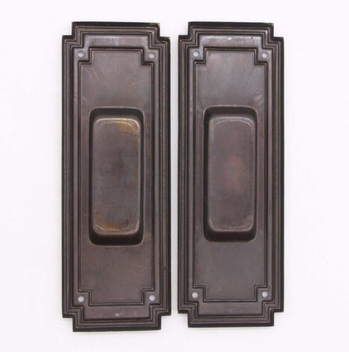 pair of late 20th century art deco brass plated steel pocket door pulls 3414