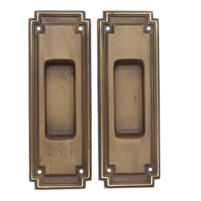 pair of late 20th century art deco brass plated steel pocket door pulls 8411