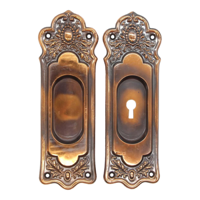 pair of late 20th century victorian japanned steel pocket door plates 3848