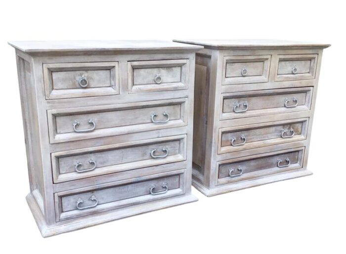 pair of vintage pine chests of drawers or nightstands in coastal white 2714