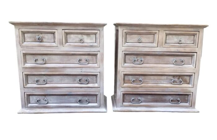 pair of vintage pine chests of drawers or nightstands in coastal white 4695