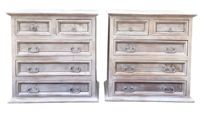 pair of vintage pine chests of drawers or nightstands in coastal white 5857