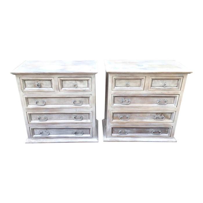 pair of vintage pine chests of drawers or nightstands in coastal white 6027