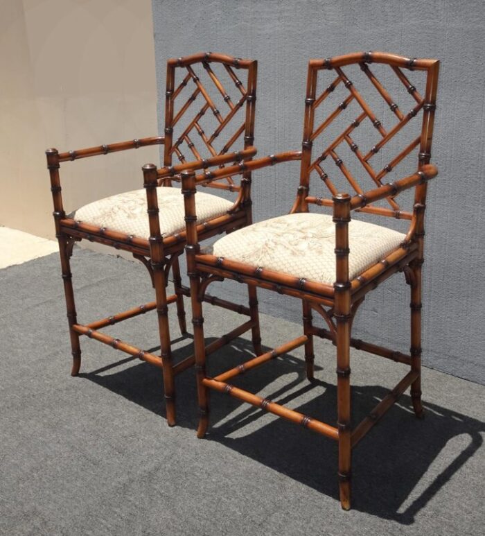 pair of vintage williams sonoma chinese chippendale bamboo barstools 1176