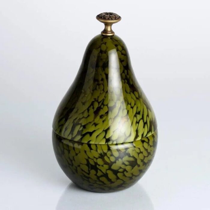 pear shaped covered bowl in khaki green murano glass cenedese italy 1