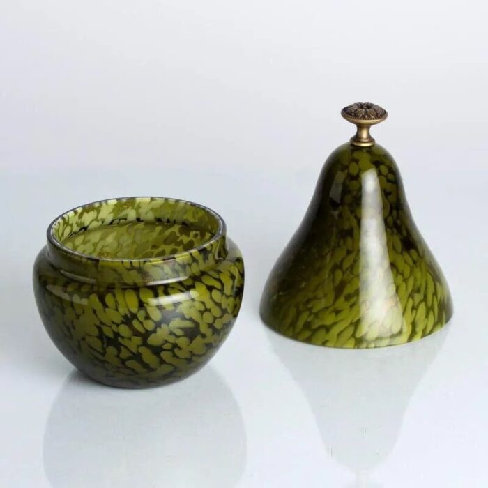 pear shaped covered bowl in khaki green murano glass cenedese italy 2