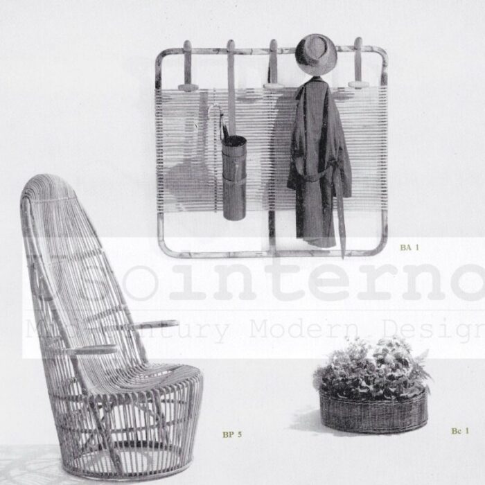 rattan and leather coat rack by tito agnoli for bonacina 1950s 12