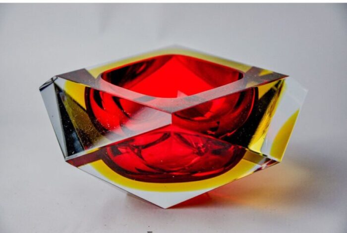 red and yellow faceted glass sommerso ashtray attributed to seguso murano italy 1970 1