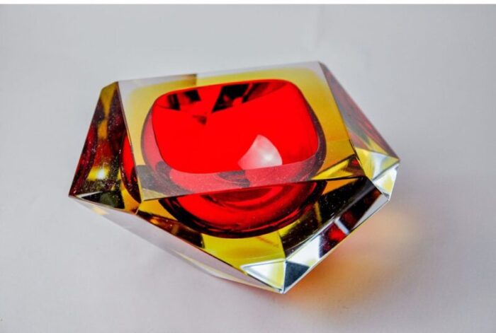 red and yellow faceted glass sommerso ashtray attributed to seguso murano italy 1970 3