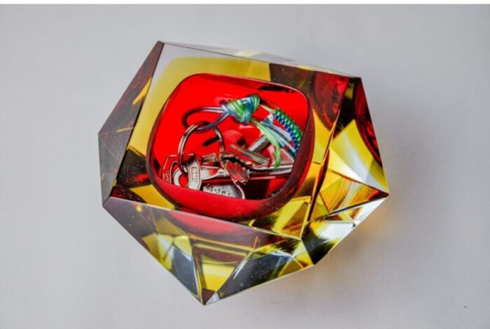 red and yellow faceted glass sommerso ashtray attributed to seguso murano italy 1970 4