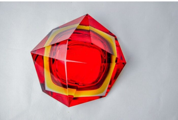 red and yellow faceted glass sommerso ashtray attributed to seguso murano italy 1970 5