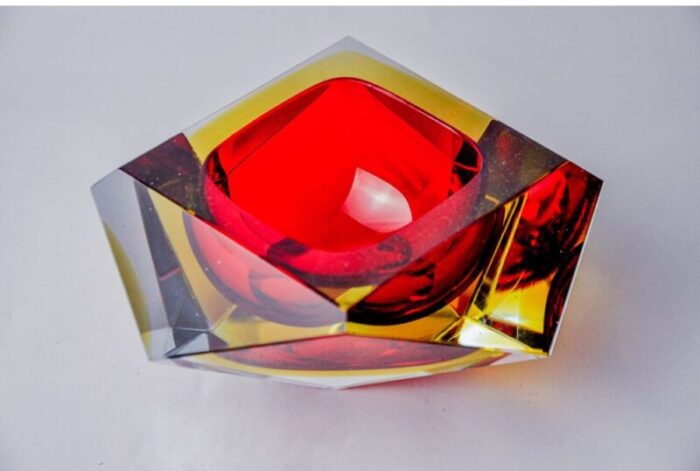 red and yellow faceted glass sommerso ashtray attributed to seguso murano italy 1970 6