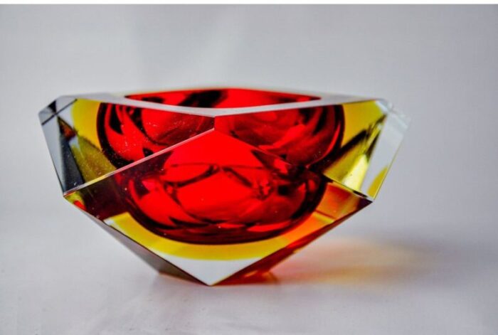 red and yellow faceted glass sommerso ashtray attributed to seguso murano italy 1970 7