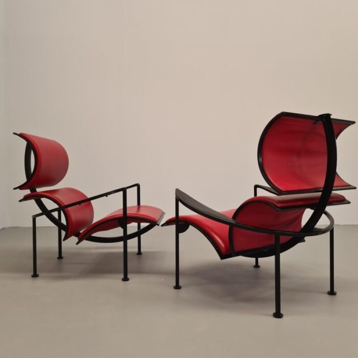 red leather armchairs by carlo forcolini for alias 1986 set of 2 2397