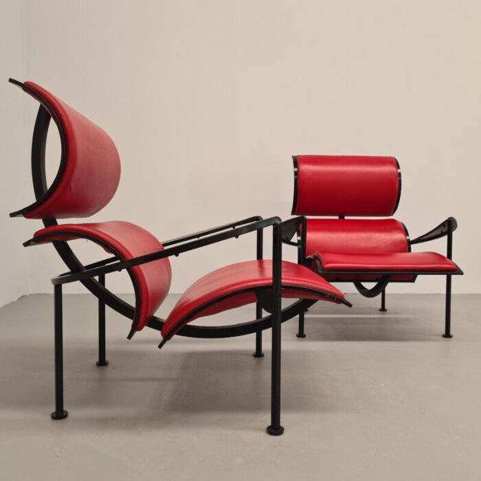 red leather armchairs by carlo forcolini for alias 1986 set of 2 4271