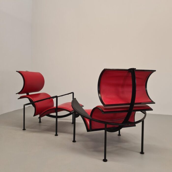 red leather armchairs by carlo forcolini for alias 1986 set of 2 4404