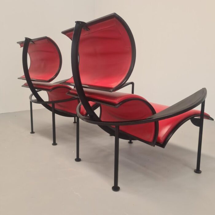 red leather armchairs by carlo forcolini for alias 1986 set of 2 4664