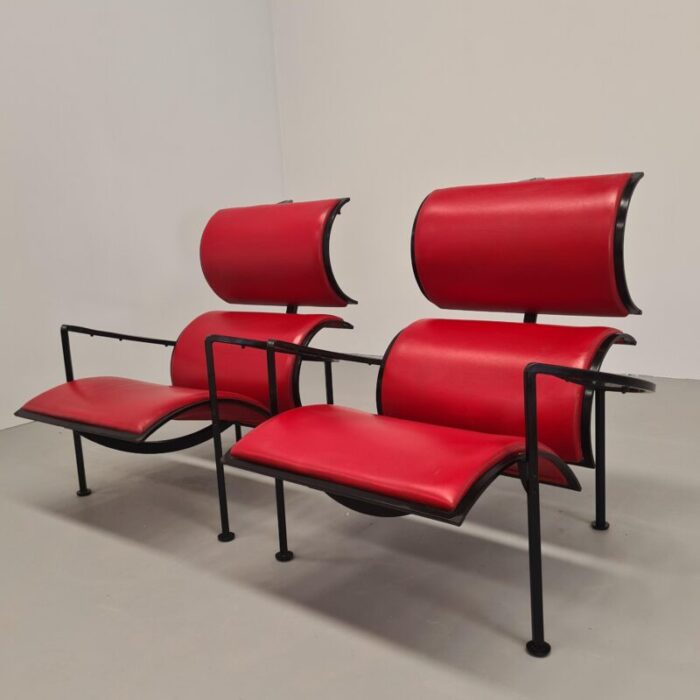 red leather armchairs by carlo forcolini for alias 1986 set of 2 5552