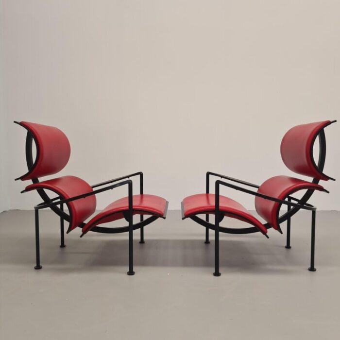 red leather armchairs by carlo forcolini for alias 1986 set of 2 8158