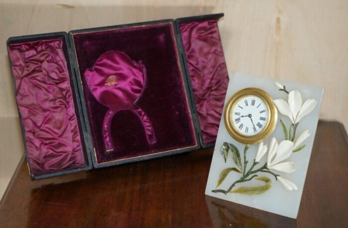 royal warrant clock in case by john d harris marble pietra dura boudoir 4