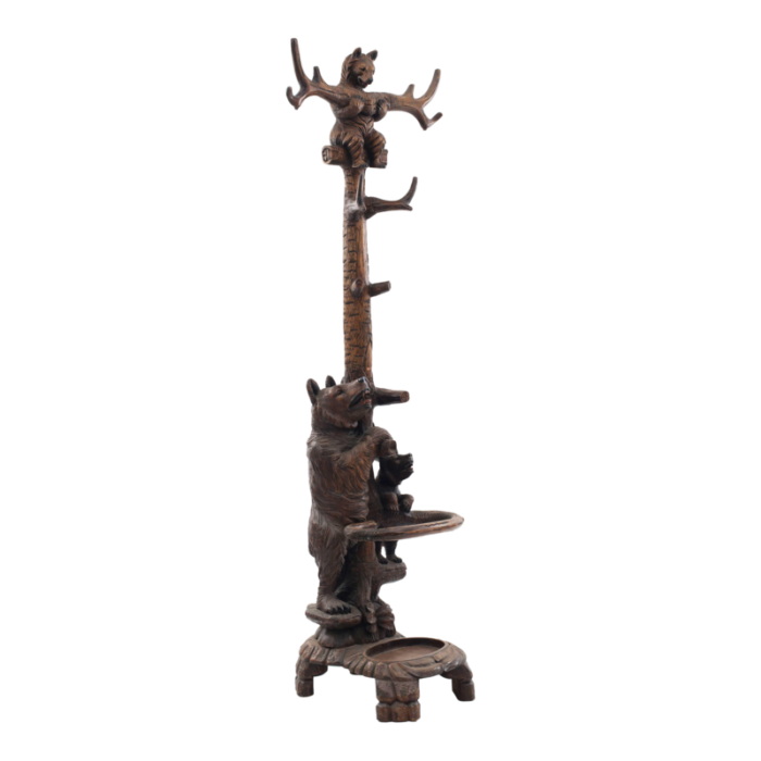 rustic black forest style walnut bear hatrack 7059