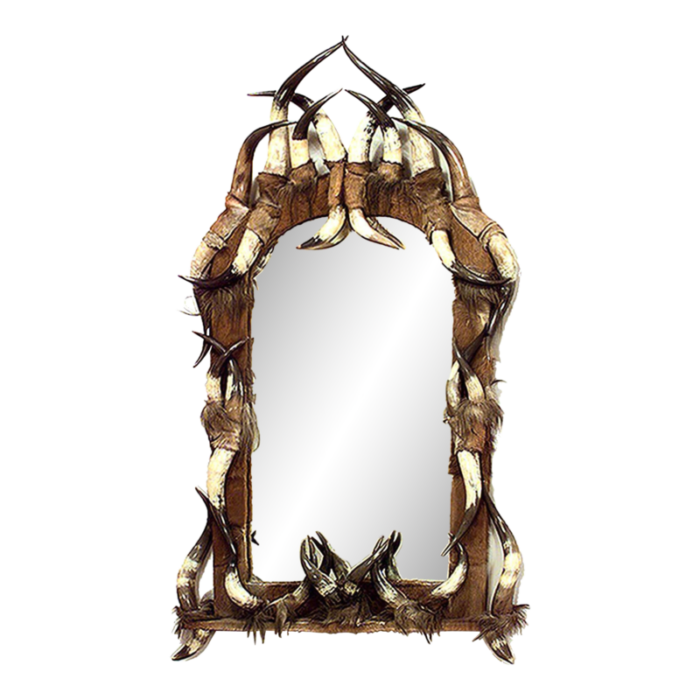 rustic continental horn and leather wall mirror 7515