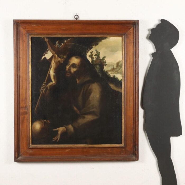 saint francis in prayer oil on canvas 1800s framed 3290